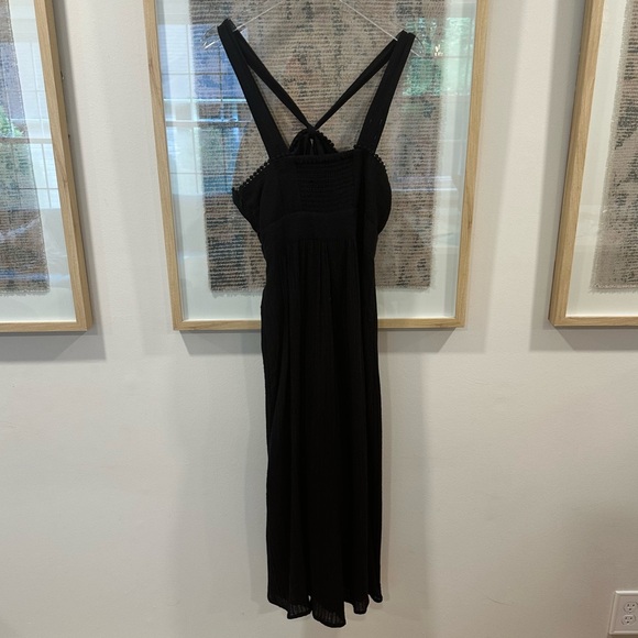 Maeve Black Textured Jumper Romper 6 Wide Leg Halter Sleeveless Boho Twist - Picture 6 of 8